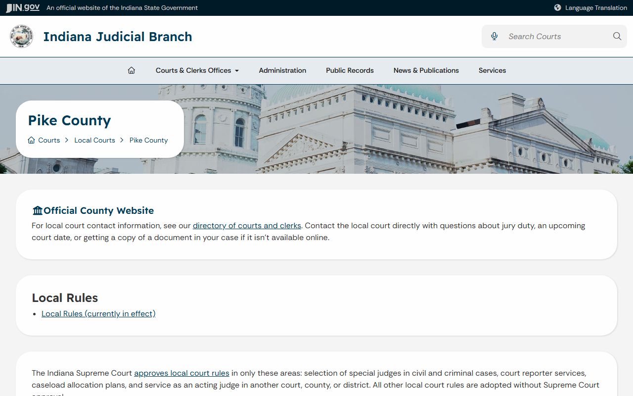 Pike County court records Indiana Judicial Branch local court page