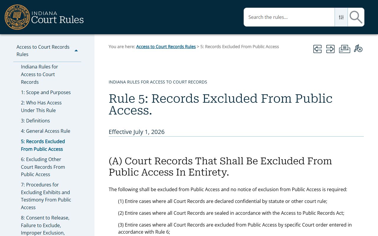 Pike County court records Indiana Access to Court Records Rule 5
