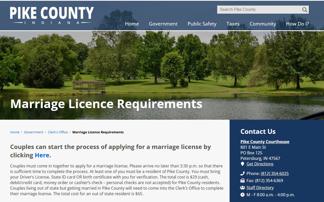Pike County marriage records license requirements page